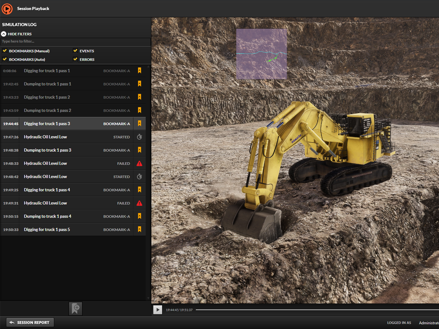 Interfaz de reproducción de sesiones en 3D